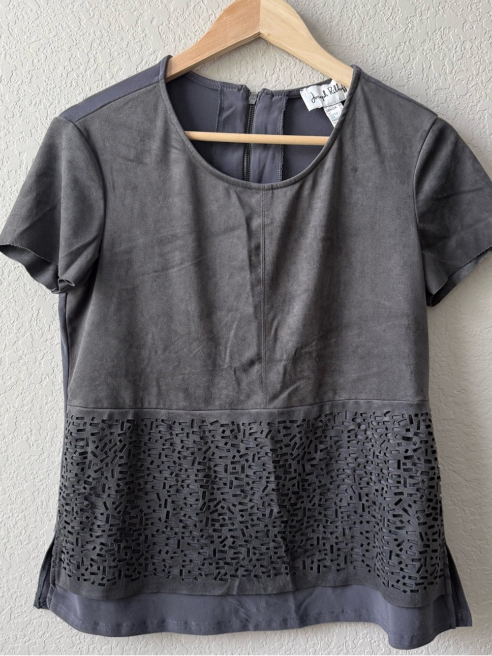 Joseph Ribkoff Gray Short-Sleeve Laser-Cut Peplum Top